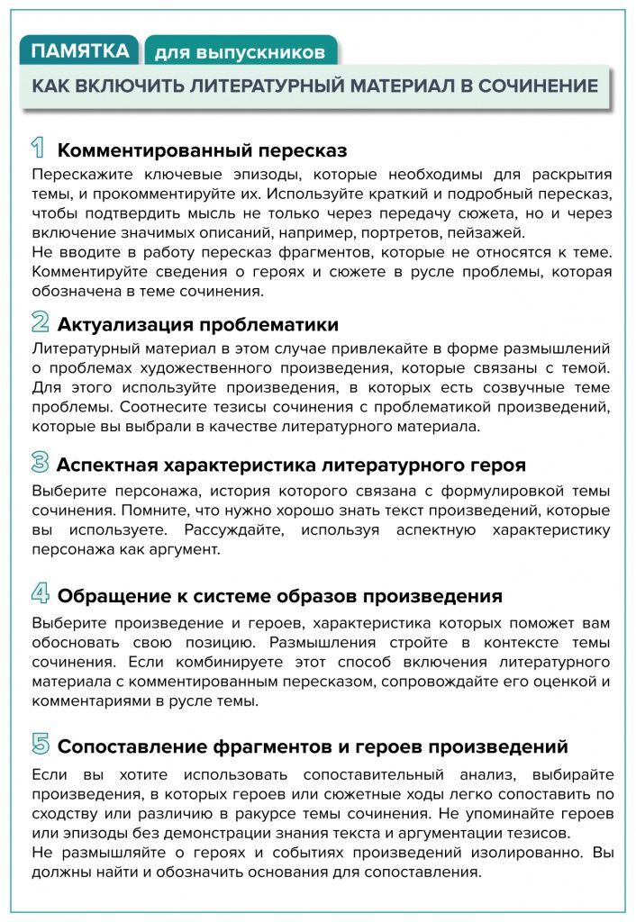 Pamiatka dlia vypusknikov Kak vkliuchit literaturnyi material v sochinenie page 0001